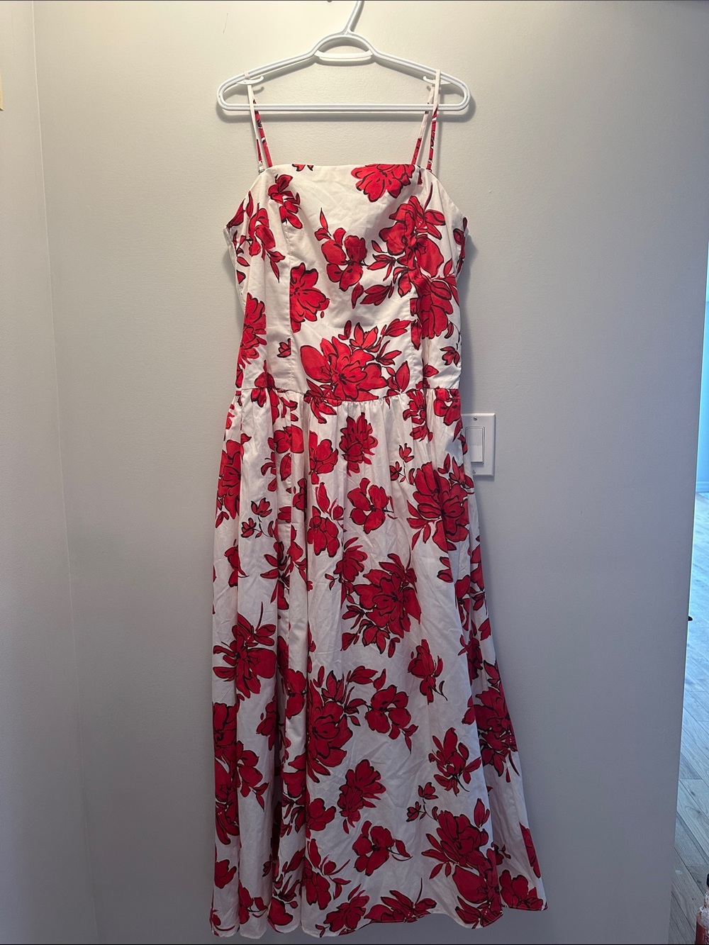 Abercrombie & Fitch White Maxi Dress with Red Floral Print - Spaghetti Straps